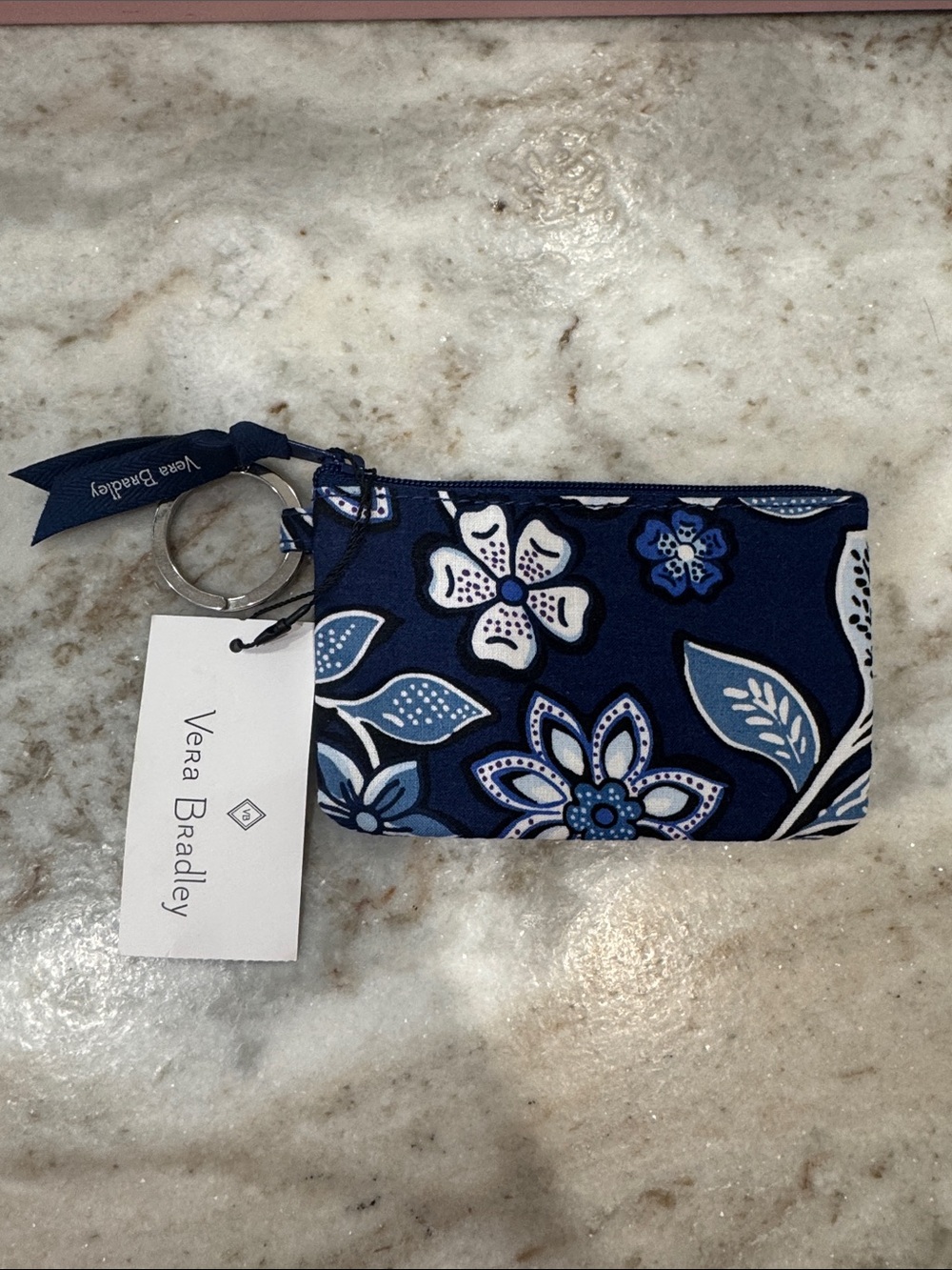 Vera Bradley Navy Floral Key Pouch with Key Ring